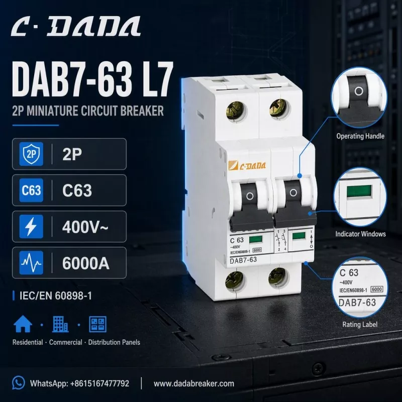 DAB7-63 L7 2P MCB - Proteção transparente e compacta para painéis de distribuição